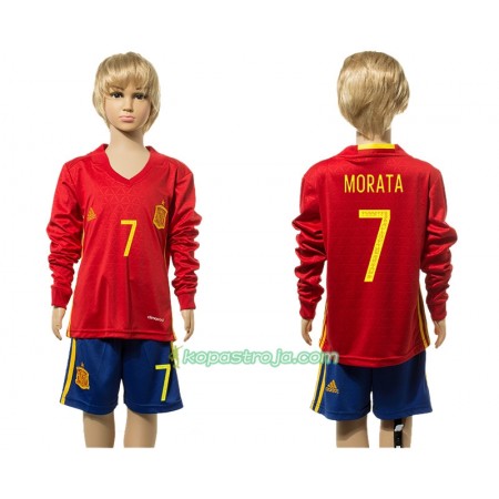 Billiga Fotbollströjor Spanien Morata 7 Barn Hemma tröja 2016 Långärmad