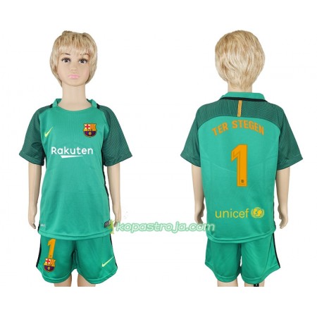 Billiga Fotbollströjor FC Barcelona Ter Stegen 1 Målvakt Barn Hemma tröja 2017/18 Kortärmad