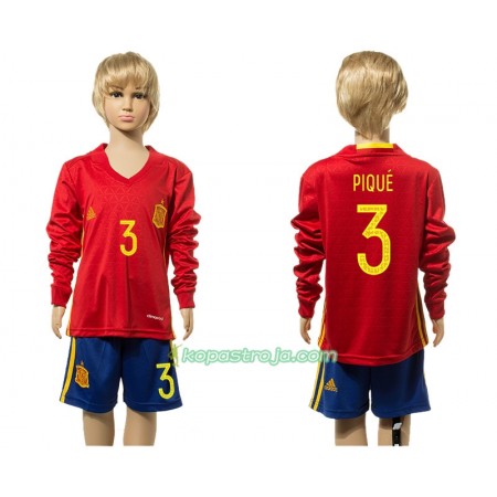 Billiga Fotbollströjor Spanien Pique 3 Barn Hemma tröja 2016 Långärmad