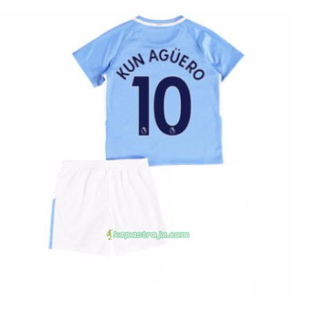 Billiga Fotbollströjor Manchester City Sergio Aguero 10 Barn Hemma tröja 2017/18 Kortärmad